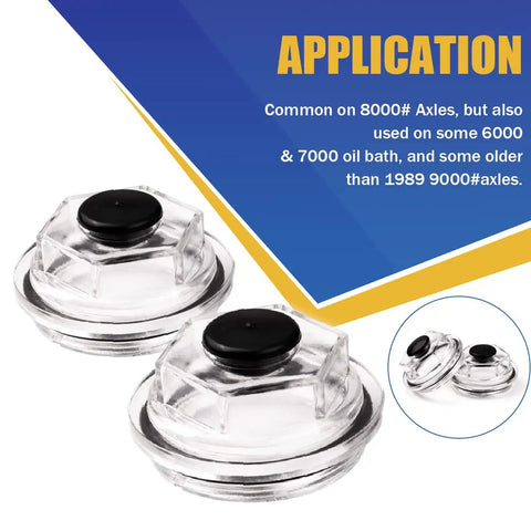 Pair of 2-7/8 inch oil bath caps for Dexter trailer axles 6K 7K and 8000 pound drums, direct replacement, durable caps