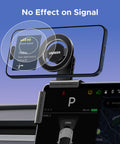 Tesla Model 3 And Y MagSafe Car Mount With Ultra Strong Magnetic Hold For iPhone 17 16 15 14 13 Pro Max Compatible Center Console Phone Holder With A Rock Solid Grip And Easy Install On The Corner Of Your Screen displaying clear 5G signal.