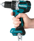 Top Shelf 18V Lithium Ion Brushless Drill Driver With Electric Brake Led Work Light And 21 Torque Settings Badass Keyless Chuck Variable Speed Trigger Is Hella Smooth For Deck Building Or Drywall Renovation Projects Tool Only, held in hand with focus on control features.
