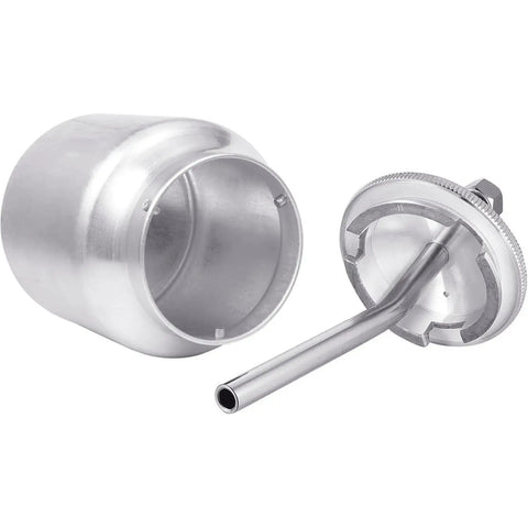 Pro Level Spray Gun With 3.0mm Stainless Steel Nozzle And 1000ml Metal Paint Cup showing the aluminum paint cup and steel nozzle.