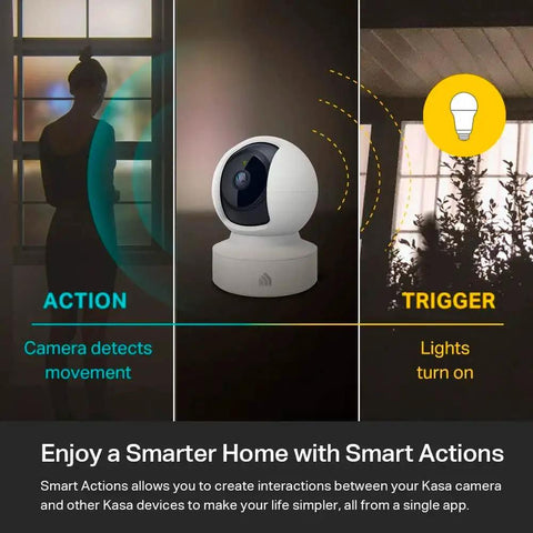 1080p Indoor Pan Tilt Security Camera For Baby And Pet Monitoring with motion detection triggering lights in dark room