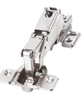 165 Degree Fold Cabinet Door Hinges With Screws, Durable Nickel Plated Cold Rolled Steel, shown at an angle for detail view