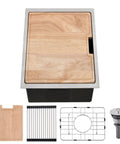 Undermount Workstation Kitchen Sink With Built In Accessories 15x19 Inch Single Bowl 16 Gauge Stainless Steel 10 Inch Deep Handmade With Cutting Board And Strainer For Bar Prep And Everyday Meal Prep, showing wooden cutting board.