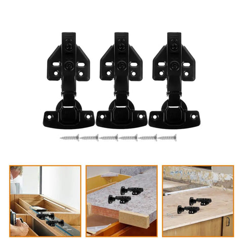 Three Pack Black Stainless Steel Cabinet Hinges For Kitchen Cabinets With Full Overlay Concealed Design Soft Close Quiet Operation Upgrade