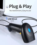 Lightning Fast Handheld USB Barcode Scanner Wired 1D Barcode Reader For Supermarkets And Convenience Stores And Warehouses With 200 Scans Per Second Works Through Glass Bright Sunlight And Dark Environments connected to laptop
