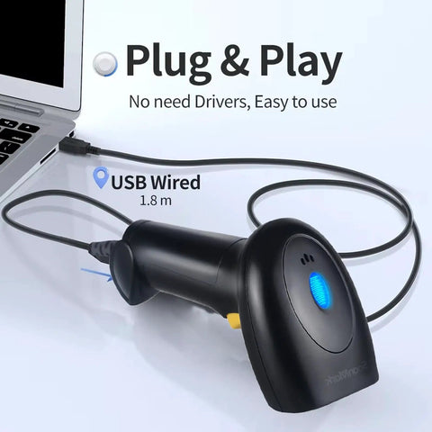 Lightning Fast Handheld USB Barcode Scanner Wired 1D Barcode Reader For Supermarkets And Convenience Stores And Warehouses With 200 Scans Per Second Works Through Glass Bright Sunlight And Dark Environments connected to laptop