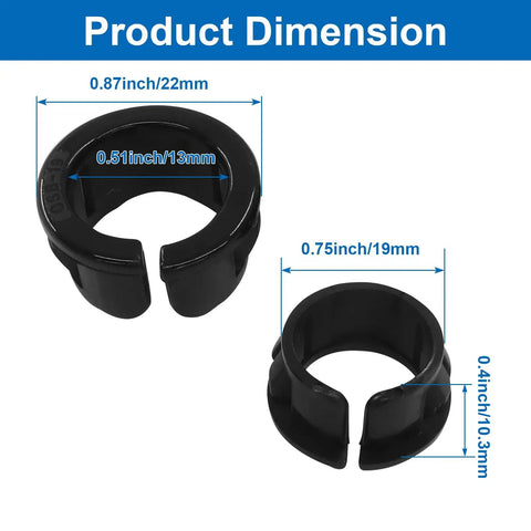 60 Pack Three Quarter Inch Opened Snap Bushings For Cable Grommets OSB 19 Nylon Black Durable Shield Against Cable Abrasion In Demanding Environments And Easy Cable Management, 0.75 in dimensions shown