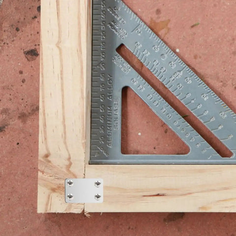 Flat Steel Mending Plate Bracket Set With Screws 20 Pack For Woodworking And Home Improvement on wooden joints with square ruler