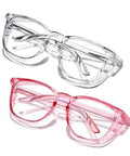 2 Pack Woman Safety Glasses Stand Guard Against Dust And Blue Light With Anti Fog Side Shields Pink Clear Frames, two styles.
