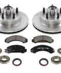 Front Disc Brake Rotors, Pads, And Bearings For Rear-Wheel-Drive Ranger 1983 To 1994, shown with components, heavy-duty materials