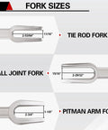 Jiimee 5-piece ball joint separator and pickle fork set with handles; tie rod, ball joint, and pitman arm forks in multiple sizes.