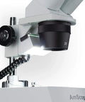 Forward Binocular Stereo Microscope With 20x 40x And 80x Magnifications Widefield WF10x And WF20x Lenses Built In Top And Bottom Lights Sturdy Metal Pillar Stand Ideal For Detail Work Education And DIY Inspection close-up of 2X lens and focus knob