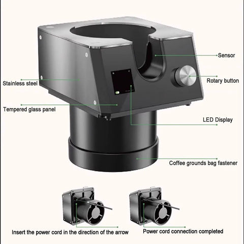 Slick Automatic Coffee Portafilter Cleaner And Espresso Grounds Knock Box Station Featuring Smart Optical Guard with stainless steel and glass components.
