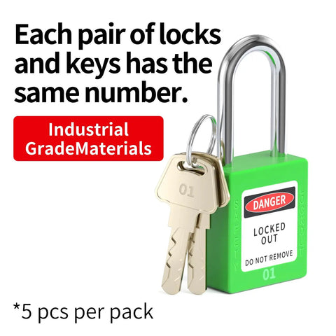 Heavy Gauge Stainless Steel Lockout Tagout Padlocks With 5 Pack Keyed Different Green Safety Locks And OSHA Compliant Lototo Set Offering Dual Keys For Rock Solid Job Site Security
