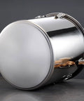 Premium Heavy Duty 304 Stainless Steel Airtight Grain Storage Bucket Keeps Rice Flour Sugar And Coffee Beans Fresh No Sweat Pantry Workhorse 26 Gallon Bulk Stash Canister shown from a side angle, highlighting the large size and shiny surface.