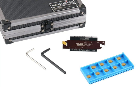 Self-Lock Block One Half Inch Kit With Ten GTN-2 Carbide Inserts, Adjustable NCIH19-2 Blade 0.087 To 0.094 Inch Width, Includes Wrench Set And Fitted Case, Pro Grade Tooling, Model 2410-0012