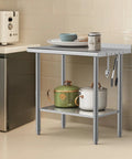36 By 24 Inch NSF Stainless Steel Prep Table With Hooks And Three Stage Adjustable Shelf For Commercial Kitchen Or Workshop