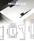 Diagram of Locking Drawer Latches for RV Cabinet Doors, 4 Pack, with dimensions and side view of latch in sleek design.