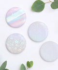 200 Piece Set For 2.25 Inch 58mm Button Makers Protective Film With Eight Glitter Styles, showing star and iridescent designs
