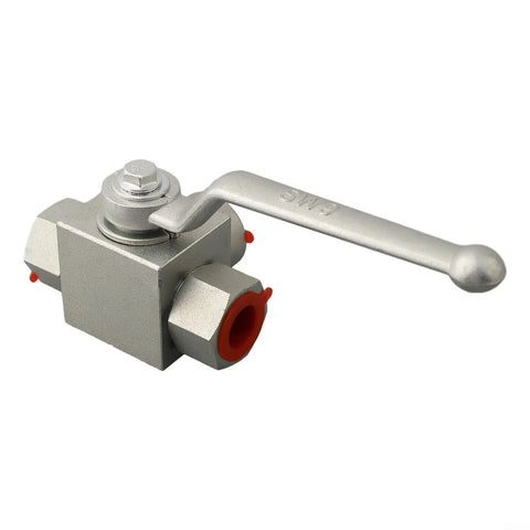 Three Way High Pressure Ball Valve Carbon Steel Manual Tee For Water Oil Gas BSP Thread 500 Bar Working Pressure G1/4 To G3/4 Size G3/8 Heavy Duty Industrial Fittings, angled view