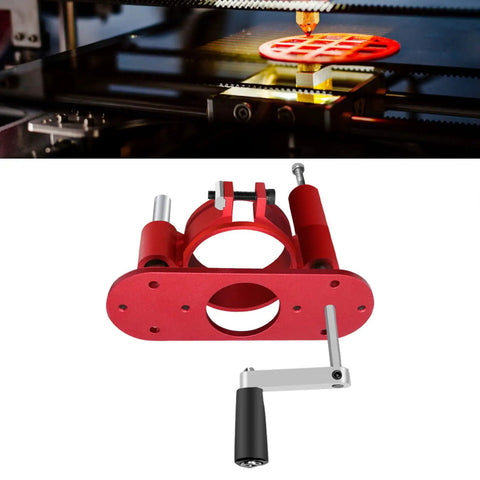 Heavy Duty Router Table Insert Plate With Manual Crank Lift Kit For Woodworking Benches shown from side with red steel construction.