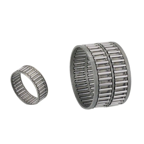 Straight Up Heavy Duty Needle Roller Bearings Pair For Industrial Machinery Setup Minimal Friction Smooth Operation Rock Solid High Load Capacity Replacement Parts side by side showing small and large sizes.