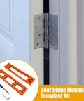 Portable Adjustable Door Hinge Jig Kit For Quick Millimeter Precision Hinge Positioning And Easy Setup In Woodworking Projects For Beginners DIY Handyman Exterior And Interior Doors, shown with orange templates and hex key.