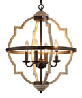 Sphere Farmhouse Orb Chandelier In Oak White And Brown Finish - Rustic 4 Light Vintage Hanging Fixture with curved frame and candles