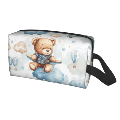Travel Toiletry Organizer Bag For Women And Men, Waterproof Dopp Kit with teddy bear and clouds design, sturdy handle