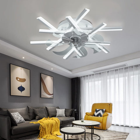 24.4 Inch Ceiling Fan With Lights Remote Dope 3 Color Temperatures 6 Gear Wind Speed Flush Mount Ceiling Fan in modern living room