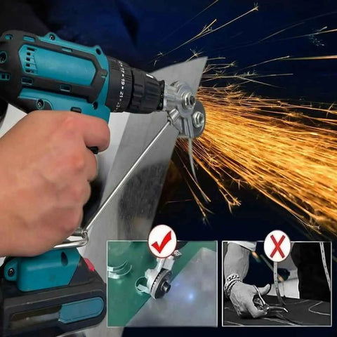 Electric Drill Plate Cutter Attachment For DIY Metalwork Steel Sheet Nibbler Shears Precision Plate Cutting Tool in action
