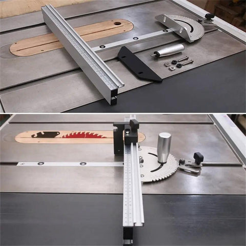 Heavy Duty Aluminum Miter Gauge With Track Stop For Table Saw And Router showing precision track and cutting angle features