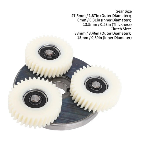 36T Nylon Gear Clutch Kit For Planetary Electric Motors With 3 Gear Set, Bearings Included And 88mm Clutch, Compatible With 500 750W Motors