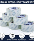 Clear Packing Tape Bulk Pack Of 36 Heavy Duty Rolls For Shipping And Moving Sealing 1.88 Inch Wide 65 Yard Per Roll Total 2340 Yards Ultra Strong Tape For Boxes Fast And Mess Free Transparent Bond, showing stacked rolls with logo.