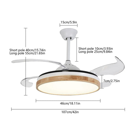 Ceiling Fan with Light 42 Inch Wireless Control Illuminated Fan for Living, featuring metal construction and ABS blades.