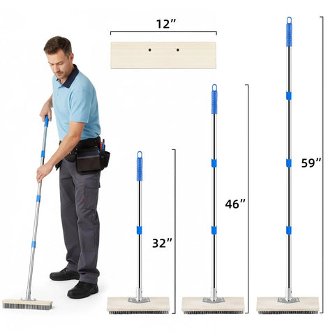 Stainless Steel Wire Scrub Brush With A 62 Inch Long Handle For Heavy Duty Cleaning Of Decks Concrete Patios Gardens And Garages Stiff Metal Bristles For Moss Removal Outdoor Surfaces Durable Rust Resistant Broom Tool displayed with a person.