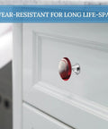 Sport Baseball Cabinet Knobs 2 Pack Stainless Steel Drawer Pulls 1.1 Inch Length 0.8 Inch Height For Dresser Closet Cupboard Bifold Doors Vintage Kitchen Hardware Decor Game Day Ready installed on a white drawer.