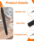 Image of a black tool with a needle fork, V-shaped fork, and clear size ruler, used in the 10 Pack Quick Release Spring Bars for Watches 21mm Wide and 1.8mm Diameter Pins Replacement Kit With Removal Tool for Easy Strap Swaps Link Pins and Lugs Durable Alloy Steel Build.