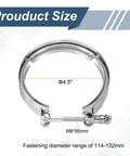 4.5 Inch V Band Clamp 304 Stainless Steel V Band Bolt Clamp For Exhaust Systems And Downpipe Upgrades, shown with sizing info.