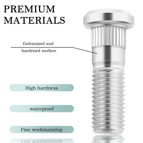 Close-up of a steel lug stud with galvanized surface, part of 5 Pack M12x1.50 Wheel Stud Kit Steel Lug Stud Replacement For Acura And Honda Cars Heavy Duty Wheel Fasteners 610 269 90113S5H005 Compatible Premium Grade Construction For Long Lasting Reliability And Easy Install