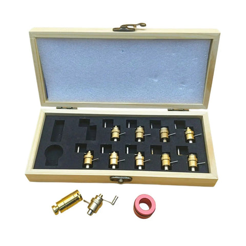 Pro Grade Metal Watch Repair Kit With Mainspring Winder in wooden box, ideal for precise adjustments and maintenance.