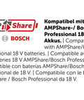 Professional Heavy Duty Compact Four Speed Cordless Drill With Brushless Motor All Metal Transmission QuickIN Adapter And Rugged Case label showing compatibility with AMPSHARE/Bosch Professional 18 V batteries.