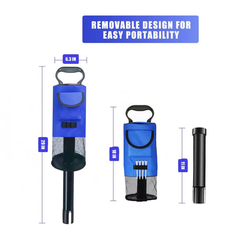 Golf Ball Retriever With Telescoping Handle Up To 29.5 Inches, Portable Shag Bag With Pocket, Blue Ball Collector Holds About 75 Balls