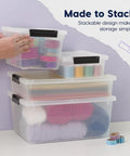 Heavy Duty Clear Plastic Storage Bins With Lids 6 Pack 4 Quart Polypropylene holding craft supplies in stackable containers