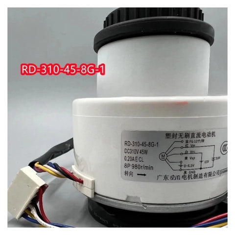 Brushless DC Air Conditioner Motor RD 310 45 8G 1 Replacement Fan Motor with label and wiring detail