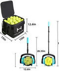 Tennis Ball Hopper And Retriever Kit For Tennis Practice Dog Play And Golf Ball Pickup With Durable Felt Exterior In Bright Yellow Ideal For Indoor Or Outdoor Use And Grab And Go Ready To Roll showing dimensions and design
