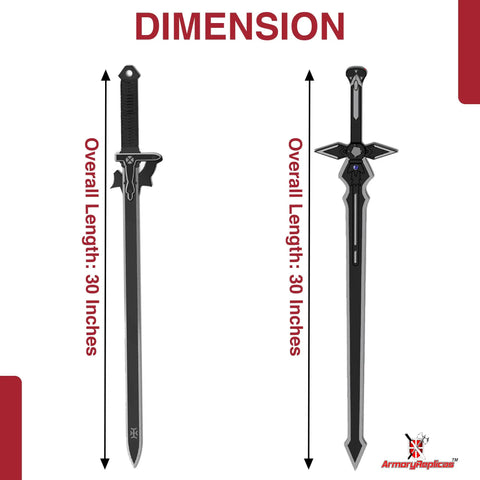 Kiritos Dark Repulser Elucidator Dual Sword Set With Back Sheath, shown at 30 inches in length, stainless steel blades.