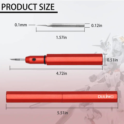 Total Game Changer Scale Model Scribing Tool With Razor Sharp Tungsten Steel Chisel And Premium Enamel Scribing Tapes For Gundam Builders showing detailed size measurements.