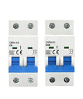 Heavy Duty 2P DC MCB Circuit Breaker 6KA 500V Battery Main Switch Featuring Premium Flame Resistant Housing viewed from the front.