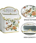Vintage Style Wall Mount Mailbox For House Exterior Lockable Metal Mail Slot With Top Flap And Padlock Hasp Nostalgic English Cottage Garden Decor For Home And Yard With Cottage Chic Vibe, floral design